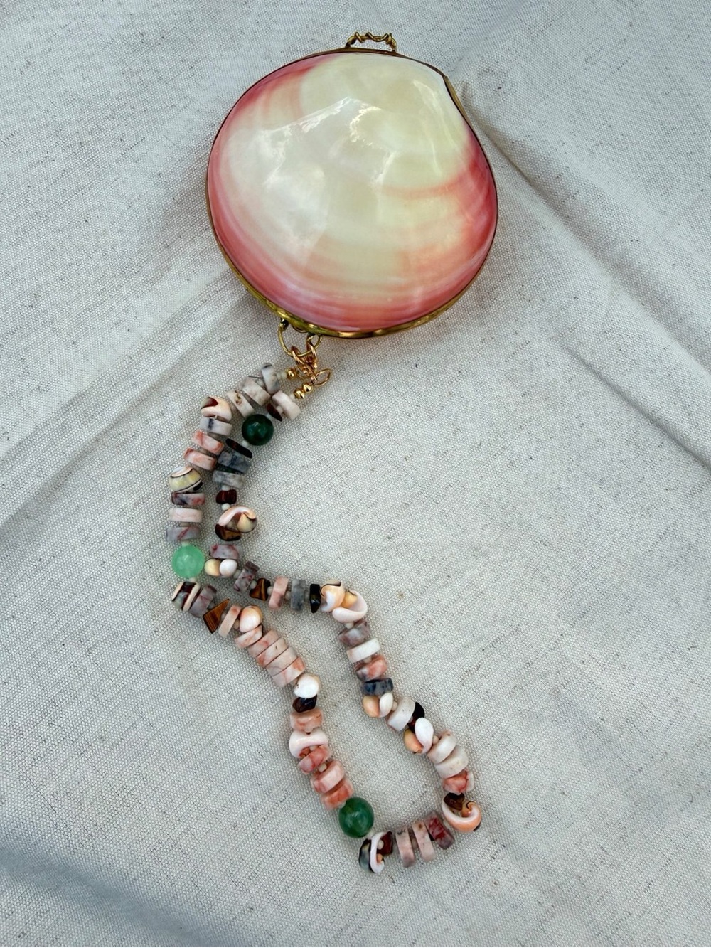 Shell coin purse with hand beaded strap